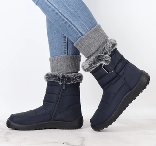 Granatowe niskie śniegowce damskie na zamek buty termiczne Jezzi