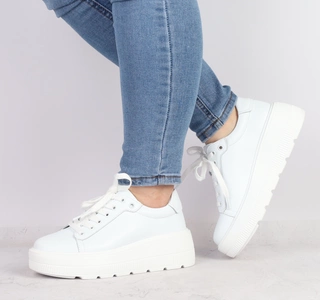 Białe skórzane adidasy damskie na platformie PREMIUM Jezzi