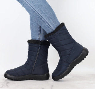 Granatowe wysokie śniegowce damskie na zamek buty termiczne Jezzi
