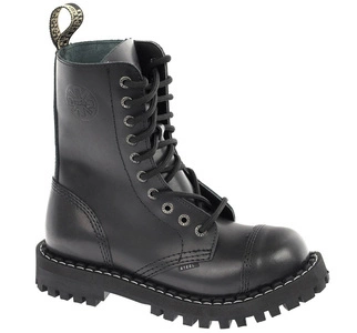 Czarne glany skórzane wysokie STEEL 10 dziur/ oczek 105-106/O