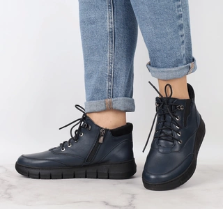 Skórzane buty zimowe damskie trzewiki na zamek Helios model 506