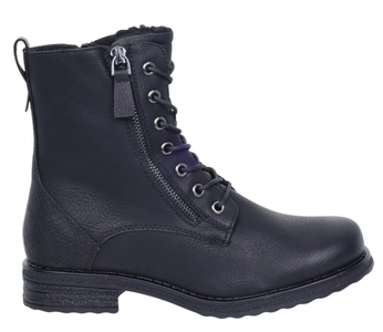 Czarne klasyczne botki damskie ocieplane na zamek i sznurowadła komfortowe Jezzi