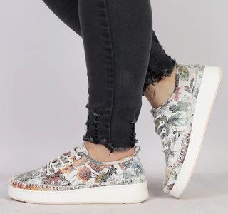 Skórzane adidasy damskie kolorowe w kwiatki półbuty Jezzi