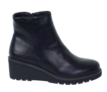 Czarne buty zimowe damskie na niskiej koturnie botki Jezzi